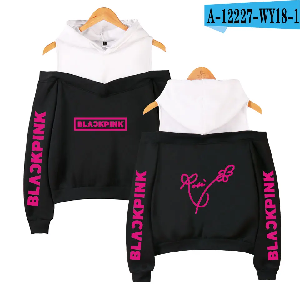 Сексуальные модные черные розовые толстовки женские Kpop толстовки с принтом Blackpink женские толстовки без бретелек хип-хоп толстовка - Цвет: black