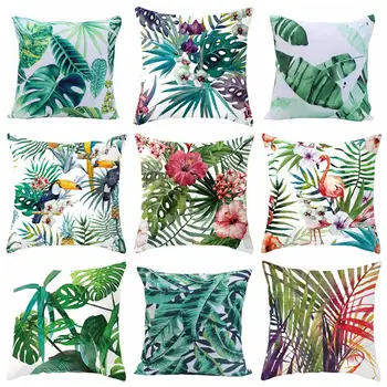 

Dansunreve Cushion Cover 45x45cm Green Leaves Flower Patterned Pillowcase Cheap Throw Pillow Cover Square Pillowcase