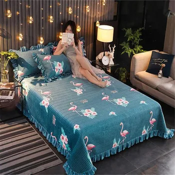 

single pc Crystal velvet quilted bed sheet 3pcs bedspreads bed cover set bedskirt reactive print luxury multi-style multi-size