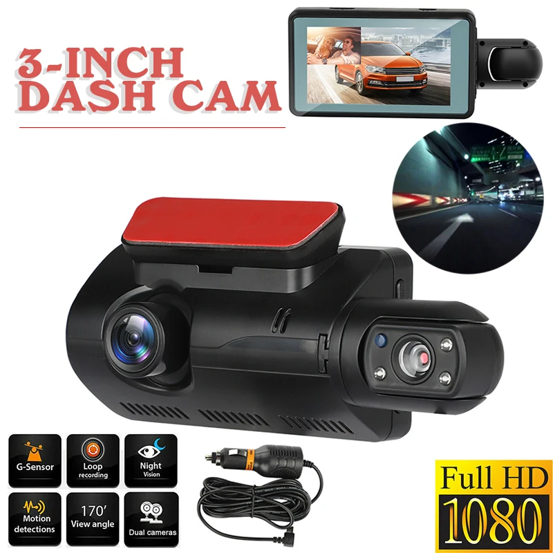 New Dual Lens Car Dash Cam 1080P HD DVR Video Recorder Night Vision Camera 3" LCD Screen USB 2.0 Vehicle | Автомобили и