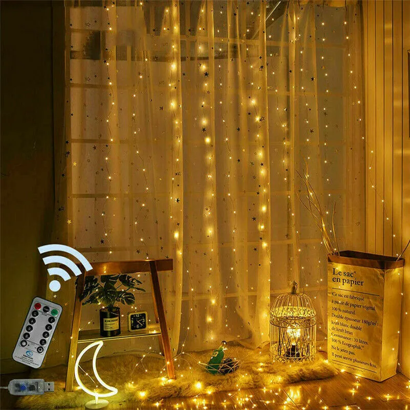 

Christmas LED Fairy Lights Garland Curtain String Lights USB Power Remote Control For New Year Outdoor Wedding Home Decoration