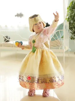 

Children Korean Girl Hanbok Dress Costume Ethnic Dance Traditional Long Sleeve Cosplay High Quality + Free Shipping