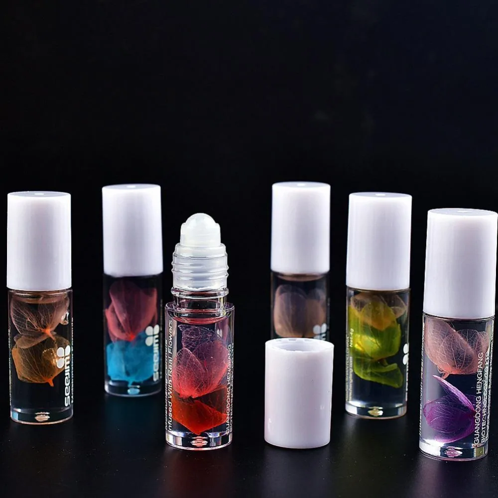 Crystal Lipstick Lips Nutritious Lip Oil Clear Roller Ball Dried Flowers Lip Long Lasting Moisturizing Shiny Lip Gloss