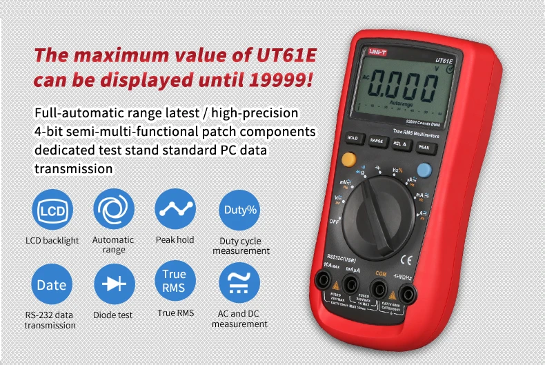UNI-T UT61E Цифровой мультиметр True RMS Автоматический диапазон 22000 отсчетов ПК Подключение AC DC Напряжение измеритель тока частота Электрический тестер