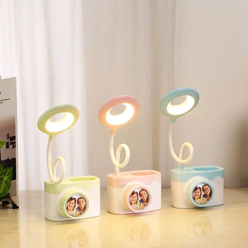 USB защита глаз Dimmable светодиодный перезаряжаемая сенсорная ручка контейнер Складная Настольная лампа с мини-фото для домашнего чтения работы