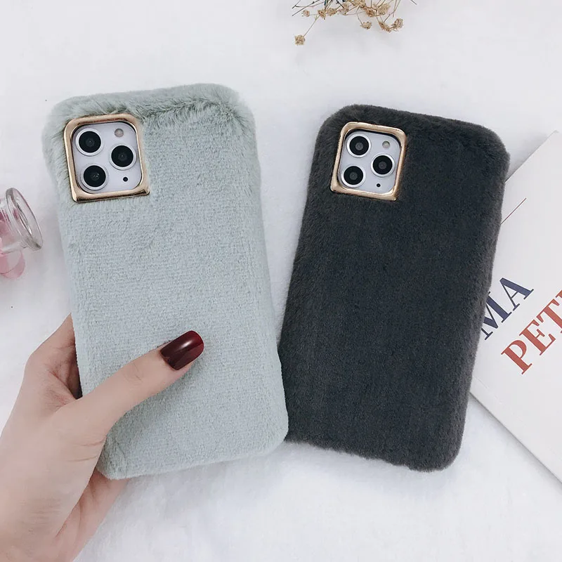 USLION пушистые меховые зимние теплые чехлы для iPhone 11 Pro Max X XR Xs Max Чехлы для iPhone 6 6s 7 8 Plus Мягкий ТПУ чехол