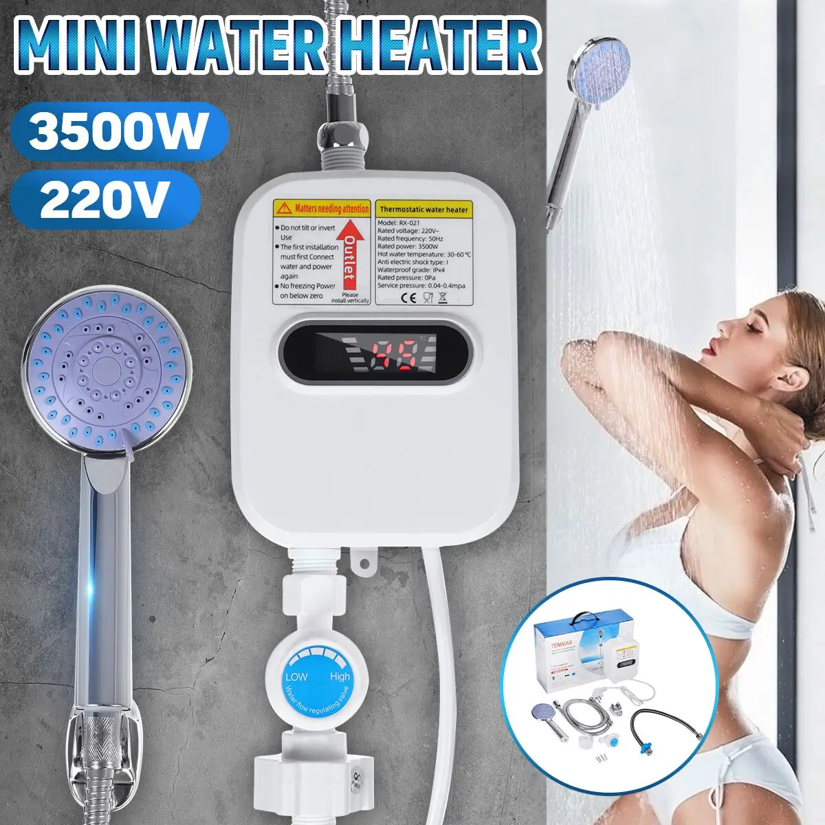 Valentines Day Carnival Water Heater Mini Electric Tankless Instant Hot Water Heater Bathroom Kitchen Washing Black Instant Water Heater