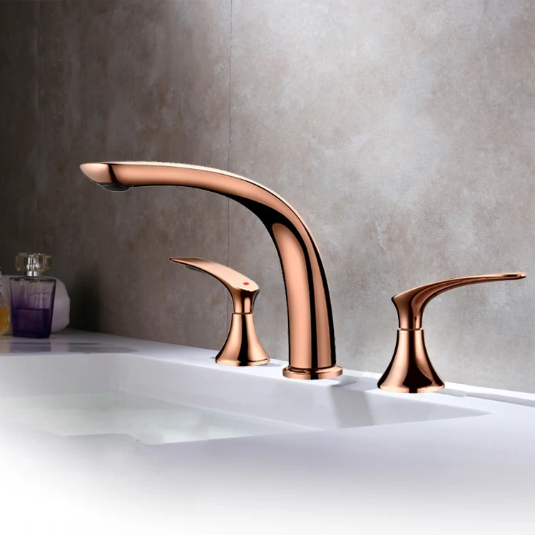 

Rose gold Luxury bathroom sink faucet three holes two handles cold hot water basin mixer tap faucet