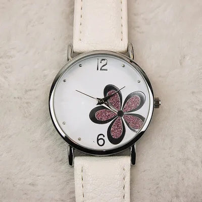 Модные женские кварцевые наручные часы с кожаным ремешком и цветочным принтом оптом