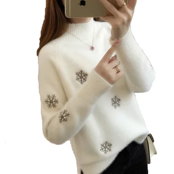 

Cashmere Sweater Women Women's Korean Version Knitted Sweater with Half-high Collar and Thick Sweater