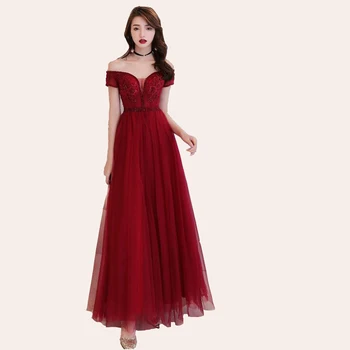 

Long Evening Gowns Pretty Elegant A Line Beading Sash red New Lace up Dress Party Formal With Short Sleeve Robe De Soiree