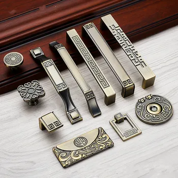 Antique Vintage Kitchen Furniture Cabinets Handles and Knobs Bronze Drawer Pull Zinc Alloy Wardrobe Knob and Pull