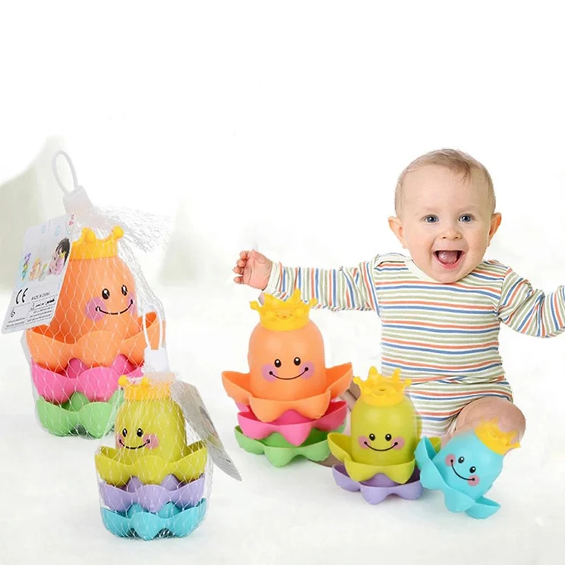 

3PCS/Set Kids Ocean Life Stacking Cups Cute Educational Funny Toddler Bathroom Beach Cartoon Octopus Ocean Life Children‘s Toys