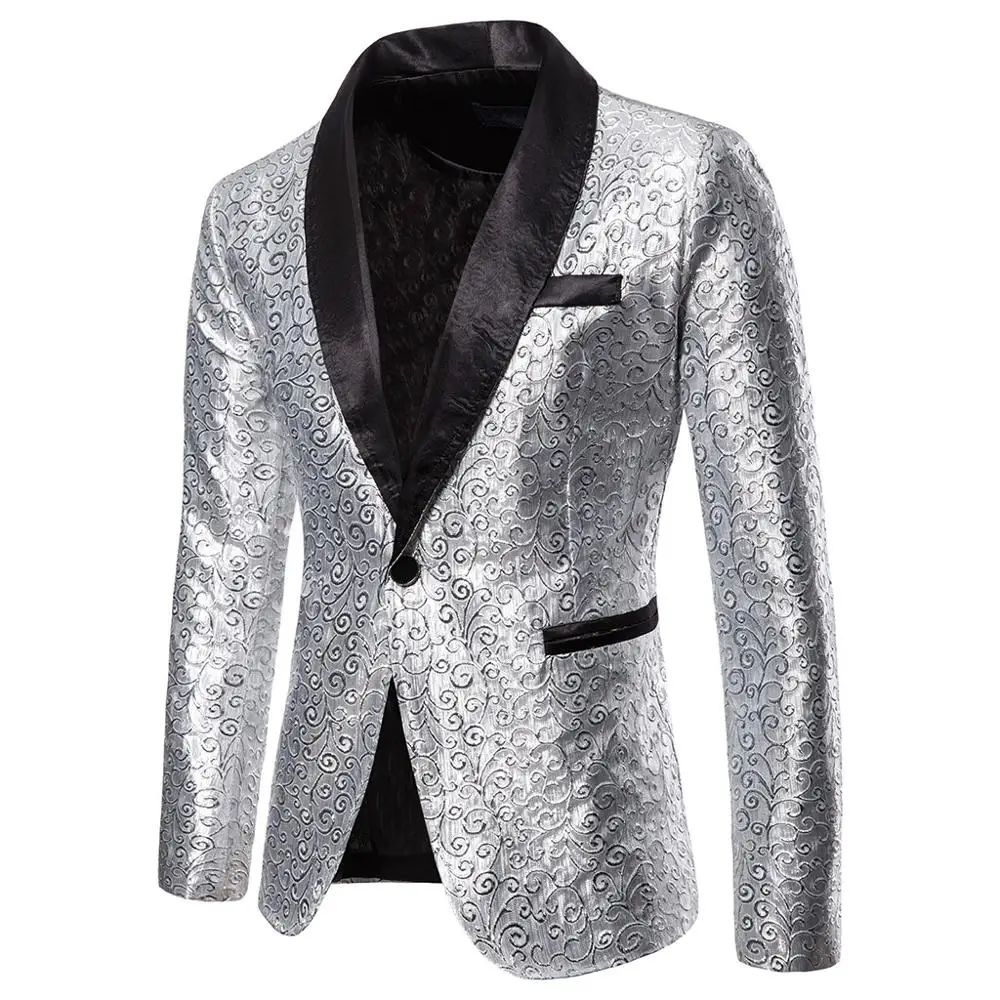 Men's Autumn Floral Jacquard Suit Jacket 2019 Fashion Shawl Collar Blazer Men Party Wedding Prom Blazer Male Stage Singer Clothe Men's Autumn Floral Jacquard Suit Jacket 2019 Fashion Shawl Collar Blazer Men Party Wedding Prom Blazer Male Stage Singer Clothe