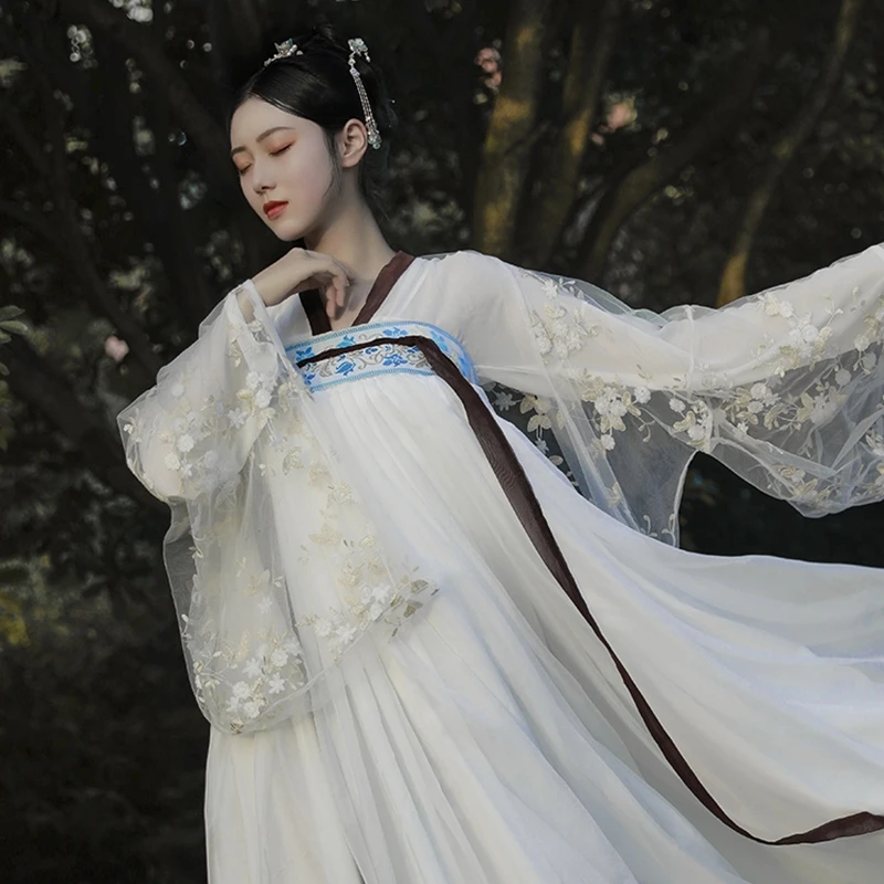 Белый Hanfu женские традиционные танцевальные костюмы народный фестиваль наряд вышивка платье феи сценический Rave представление одежда DC2705