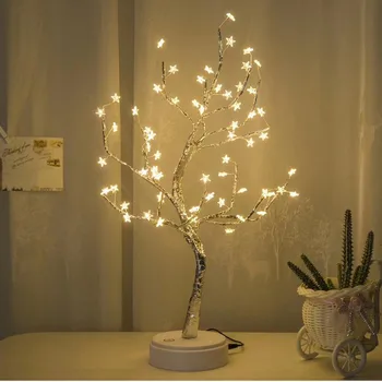 

LED Pentagonal Tree Potted Lamp With White Star Table Lamp For Home Wedding Bedroom Decoration USB & Battery Powered #YL10