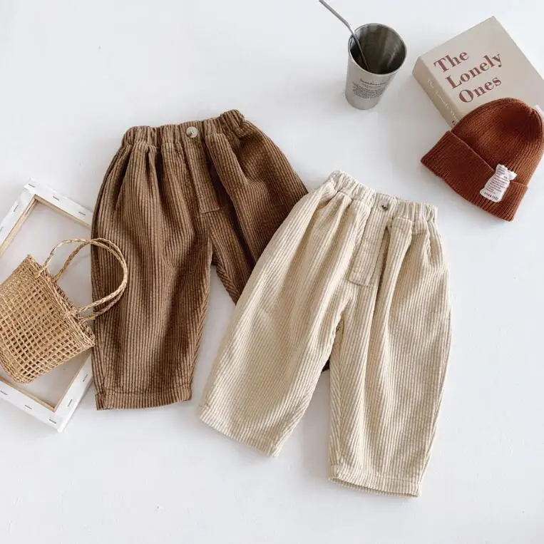 Hot Selling Girls Boys Corduroy Thicken Pants Winter Fashion Kids Pants 1-7T PQ523