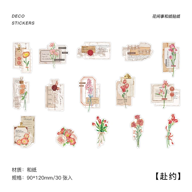 30pcs/1lot kawaii Stationery Sticker Vintage Flower affair Diary Planner junk journal Decorative Scrapbooking DIY Craft Sticker fuyue