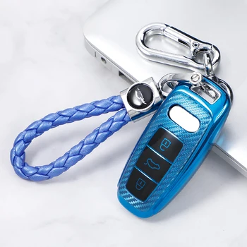 

Carbon Fiber TPU Car Key Case Cover For Audi Q8 C8 A6 A7 A8 2018 2019 car styling interior accessories remote control key case