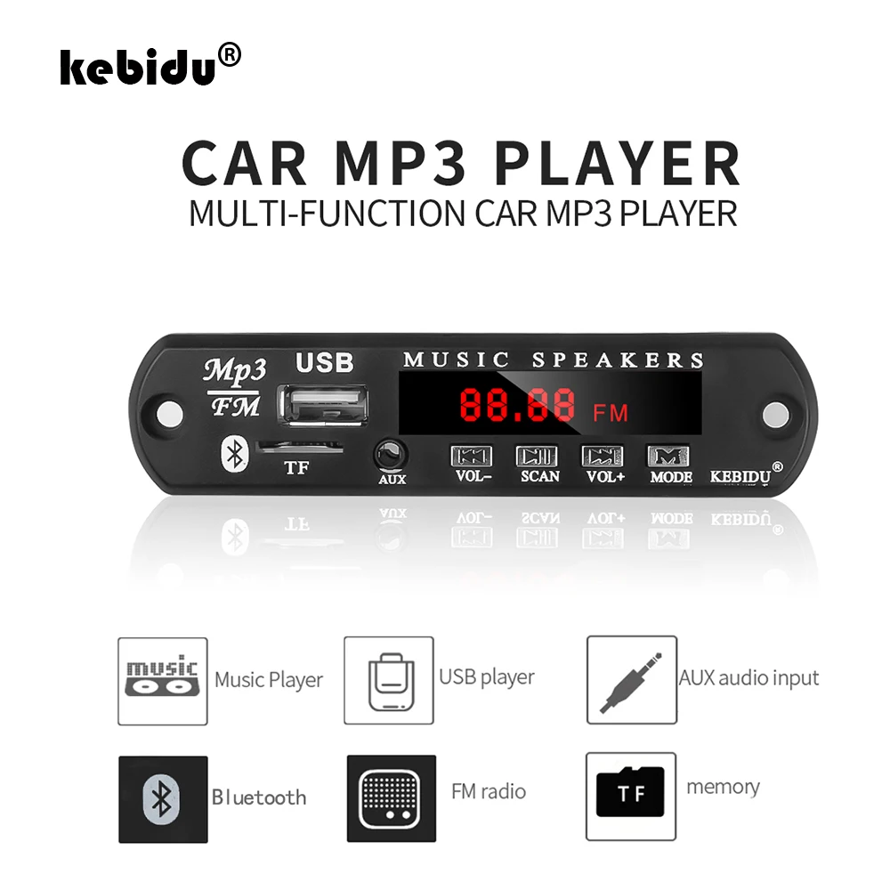 Kebidu автомобильный беспроводной Bluetooth MP3 WMA декодер плата 5 в 12 В аудио плеер модуль