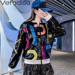 Vefadisa/осеннее хлопковое уличное пальто с блестками Брендовое Свободное пальто с буквенным принтом пальто на молнии с длинными рукавами для