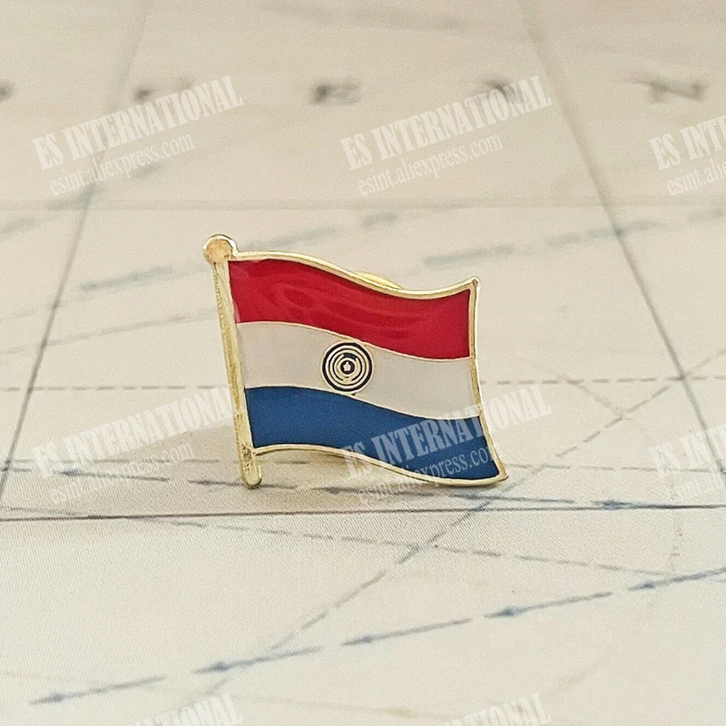 Paraguay National Flag Lapel Pins Crystal Epoxy Metal Enamel Badge Paint Brooch Souvenir Suit  Personality  Commemorative Gifts