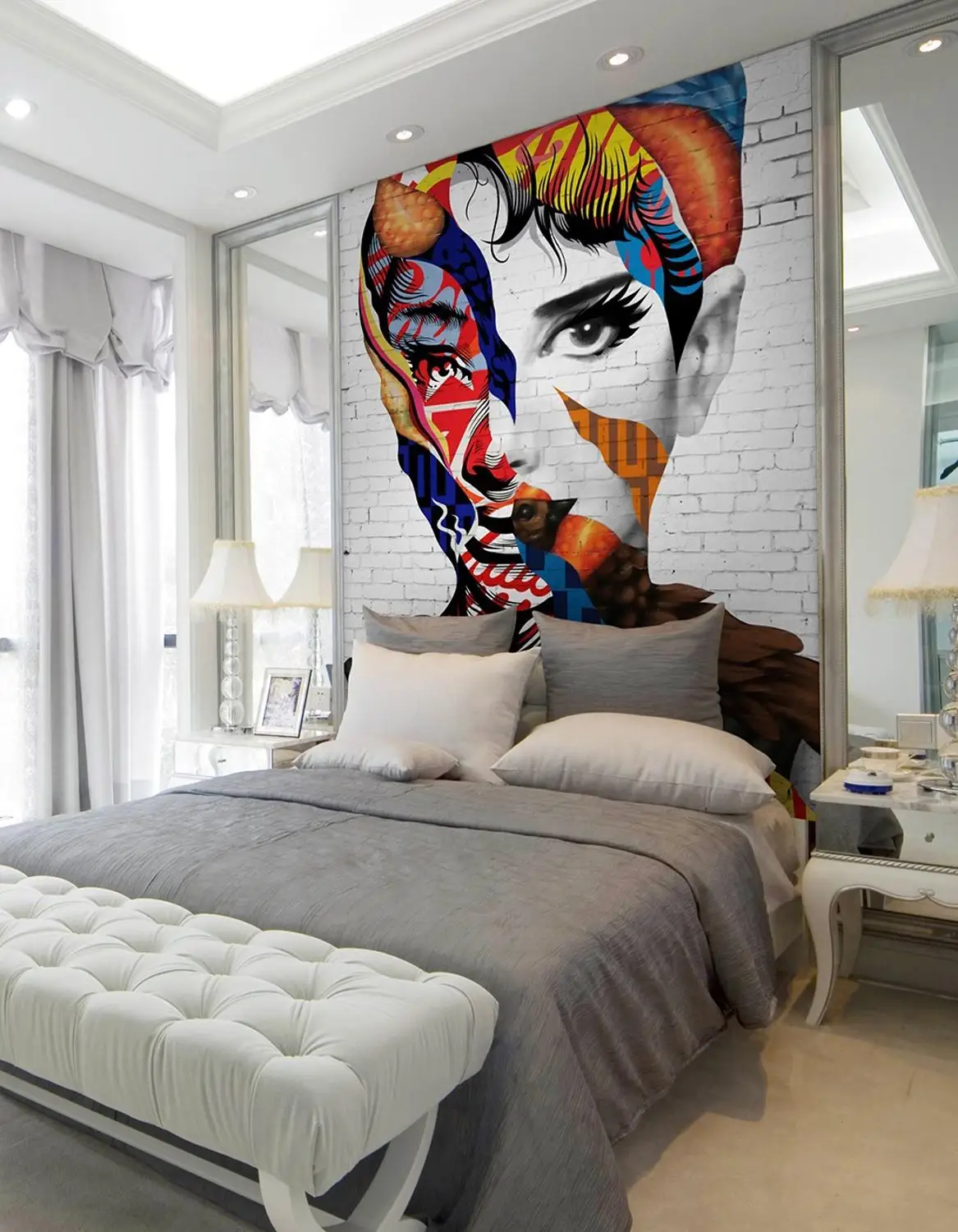 [Self-Adhesive] 3D Human Face WG721 Wall Paper mural Print Decal Murals Belly | Обустройство дома