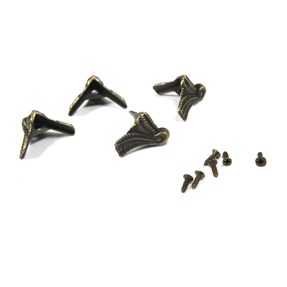 4PCS Antique Corner Protector Bronze Jewelry Chest Box Wooden Case Decorative Feet Leg Metal Corner Bracket Hardware Bracket furniture corner protector
