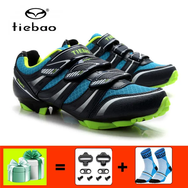 1428 blue with gift TIEBAO, обувь для велоспорта, мужские кроссовки для велоспорта, Мужская дышащая обувь для велоспорта, mtb, самоблокирующиеся спортивные кроссовки для горного велосипеда - Цвет: 1428 blue with gift
