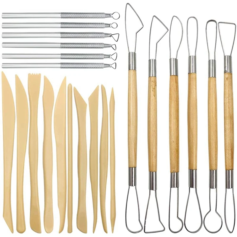 wood drill bit Pottery Clay Sculpting Tools, 22Pcs Wooden Handle Pottery Carving Tools & Metal Scraper & Plastic Clay Shaping Tools router bits for wood Woodworking Machinery