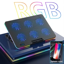 Coolcold enfriador de ordenador portátil para videojuegos, soporte de refrigeración de seis ventiladores con pantalla Led, RGB, 12 17 pulgadas, dos puertos USB