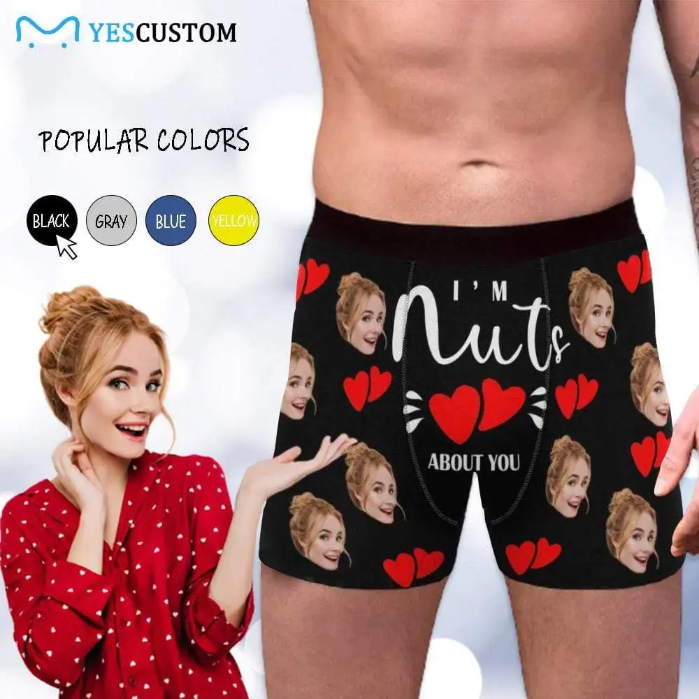 M Yescustom Custom Face Best Love Heart Men's Print Boxer Personalize Photo Briefs Valentines Day Gift Cotton Casual Underwear | Мужская
