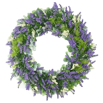 

Lavender Wreaths,Artificial Green Leaves Wreath for Arrangements Front Door Wall Farmhouse Home Decor Fall Round Purple
