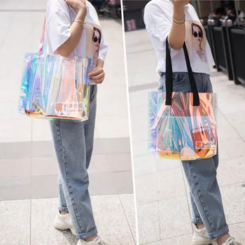 

Can Be Customized Pvc Laser Transparent Portable Shopping Bag Event Advertising Gift Cosmetics Jelly Colorful Bag Custom LOGO