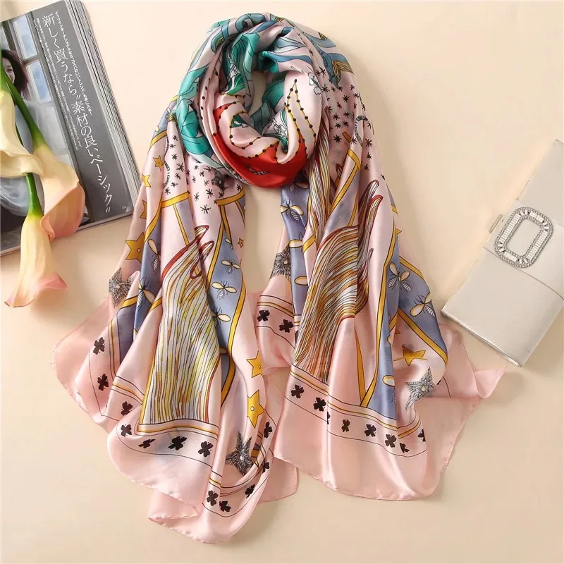 Стиль Женская мода популярная пляжная качественная шаль Китай Роскошный шелк осень и зима леди красивый принт шарфы хиджаб - Цвет: 45