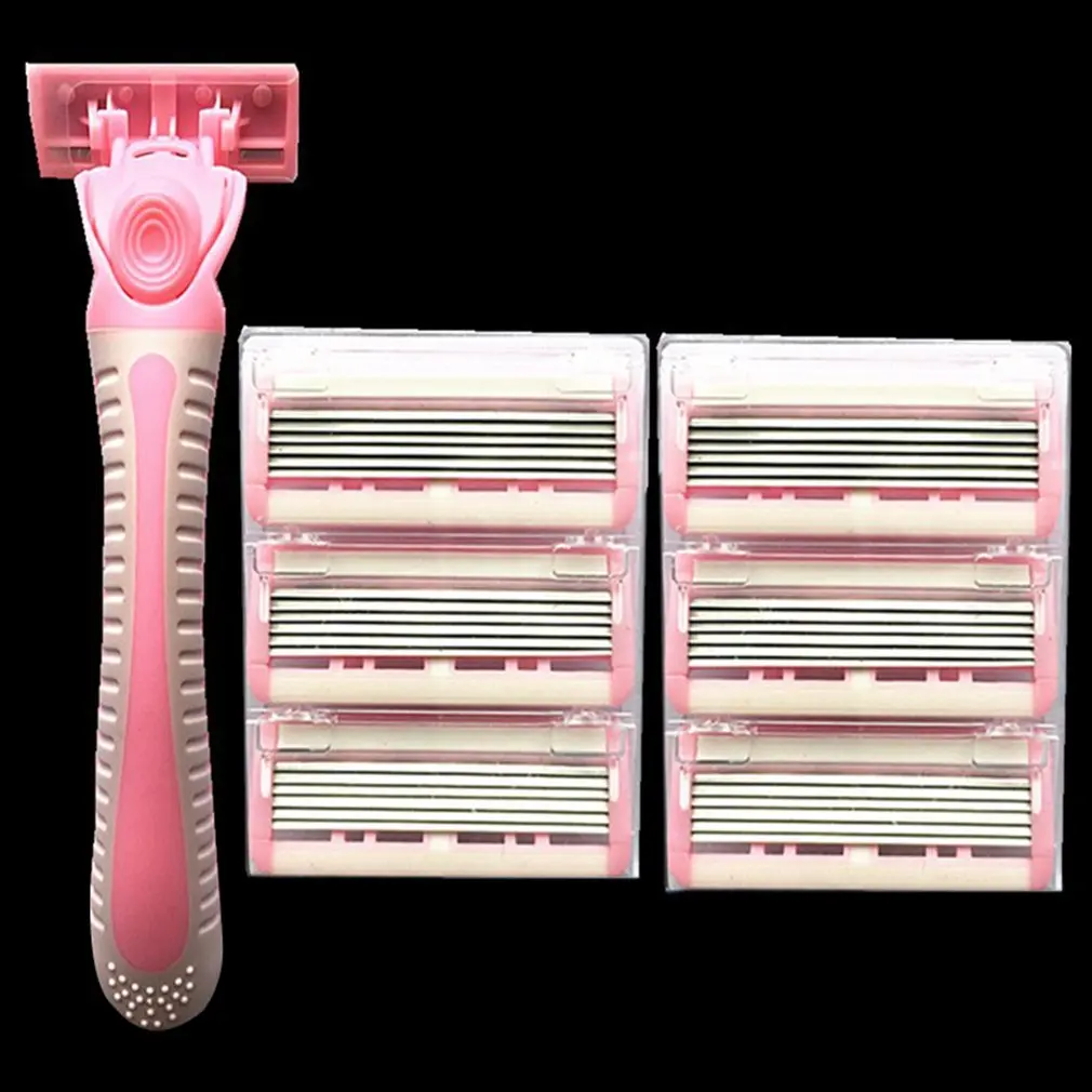 

Stainless Steel 6-layer Razor Ladies Manual Hair Removal Shaving Blades Legs Body Bikini Shaving Machine (1 Handle+7 Blades)
