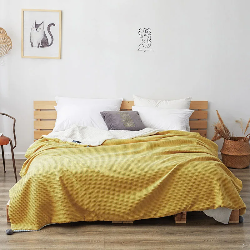 home Jacquard throw blankets for sofa yellow waffler blanket soft sleeping blanket bedding one piece free shipping