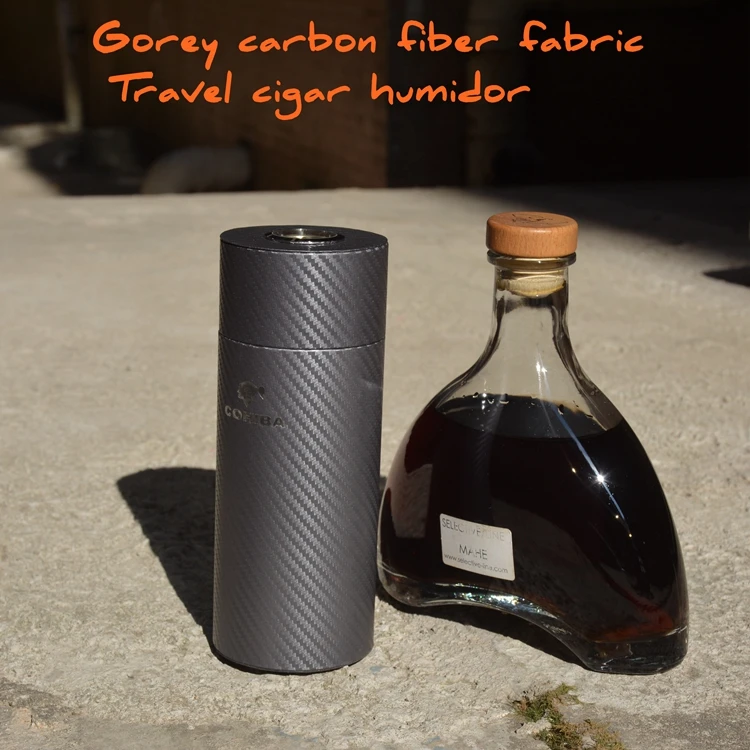 Чехол для сигар COHIBA, карбоновое волокно, дерево кедра с подкладкой, трубка, мини, для путешествий, с увлажнителем для сигар, гигрометр для сигарет, стиль жизни
