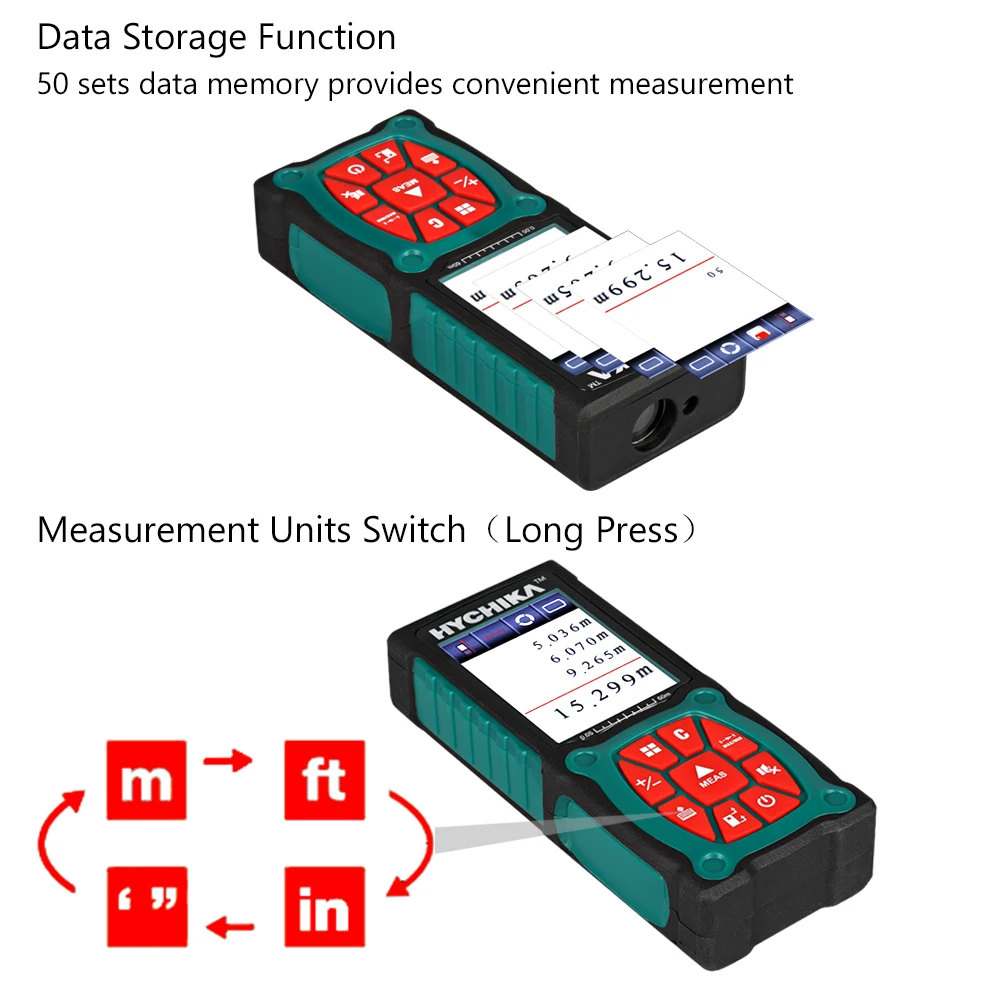HYCHIKA Laser Distance Meter 60m Rangefinder Trena Laser Tape Range Finder Build Measure Device Ruler Test Tool HYCHIKA Laser Distance Meter 60m Rangefinder Trena Laser Tape Range Finder Build Measure Device Ruler Test Tool