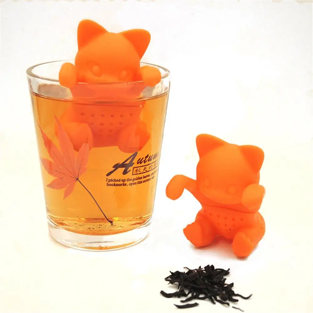 

Cute Orange Cat Silicone Reusable Tea Strainer Coffee Herb Filter For Home Loose Leaf Diffuser Accessories 40JP03