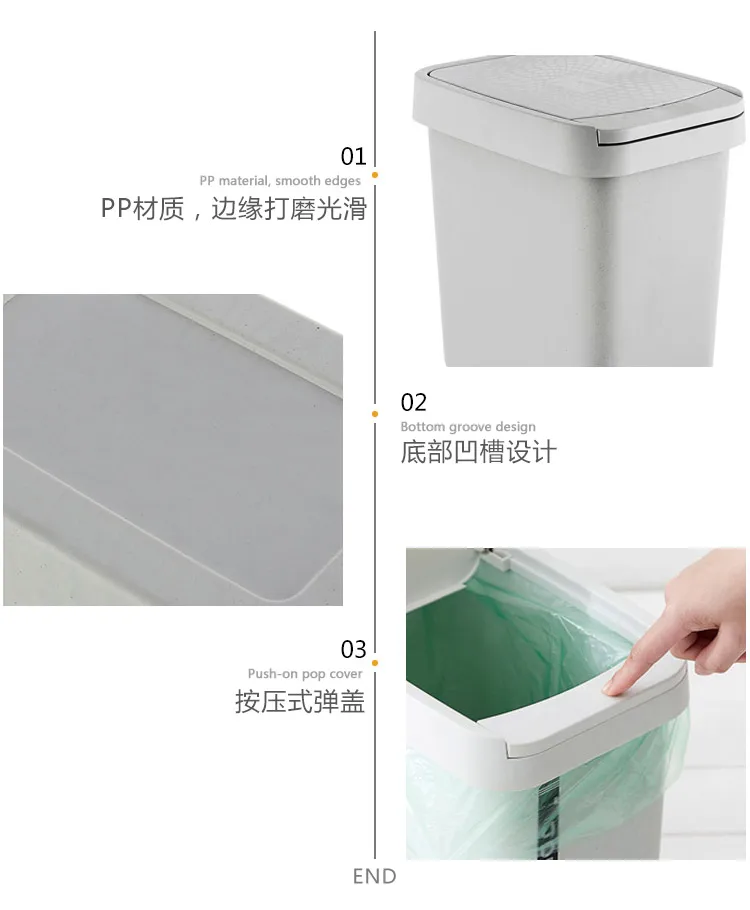 Прямоугольный мусорный бак пластиковый пресс тип с корзина для мусора с крышкой спальня гостиная кухонный мусор бумажные полотенца корзина mx7271056