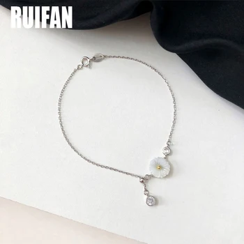 

Ruifan Trendy Flower Natural Shell Cubic Zirconia 925 Sterling Silver Bracelets for Women Female Cute Summer Bracelet YBR182