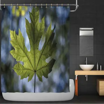

Green Maple Leaf Macro Shower Curtain,164353 Bathroom Decor Set with Hooks,36''W x 72''H