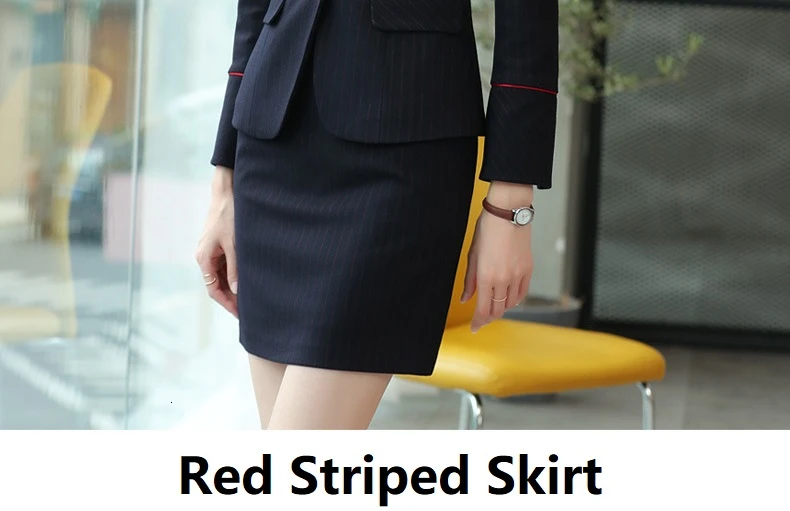 Red Striped Skirt Высокое качество ткань модные полосатые OL стили для женщин Деловые костюмы осень зима женские офисные профессиональные блейзеры брючные костюмы - Цвет: Red Striped Skirt