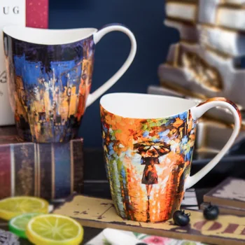 

Vintage Oil Painting Artwork Ceramic Mug Coffee Tumbler Milk Breakfast Cup Bone China Home Art Lover Couple Cup