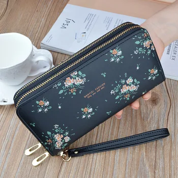 

Wallet Women 2020 New Ladies Wallet Double Zipper Clutch Bag Long Flower Print Large Capacity Purses Card Holder with Phone Bag