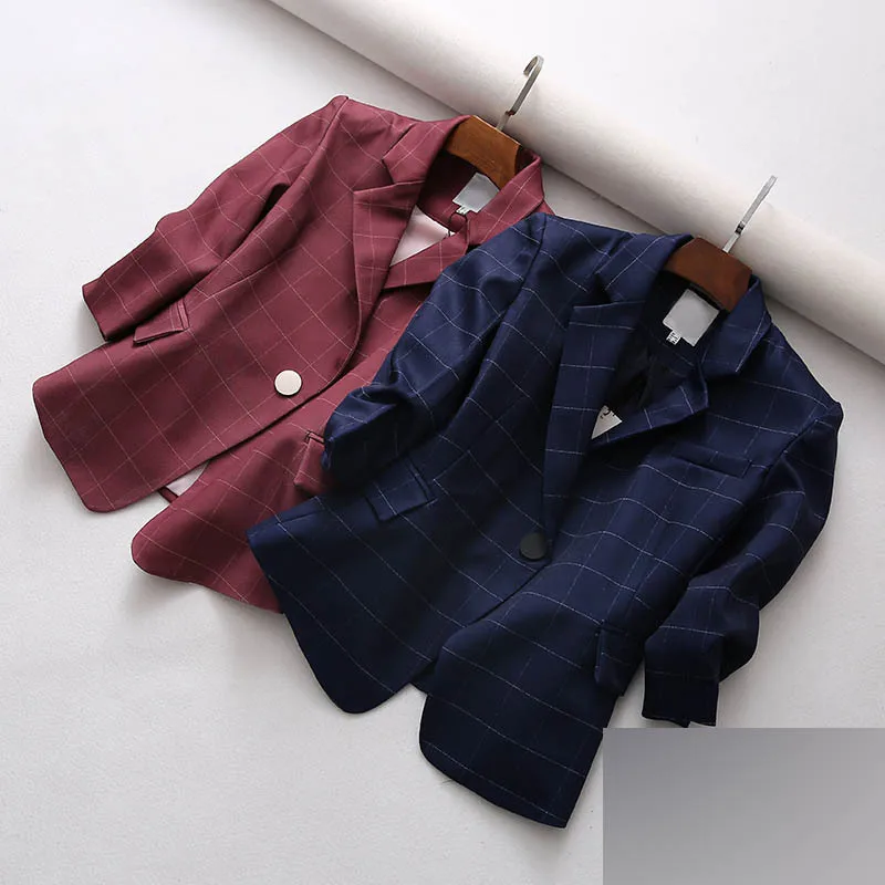 

2h21 Ol Elegant Slim Fit One-Button Plaid Small Suit Waist Hugging Three-quarter-length Sleeve Suit Short Jacket Women's Autumn