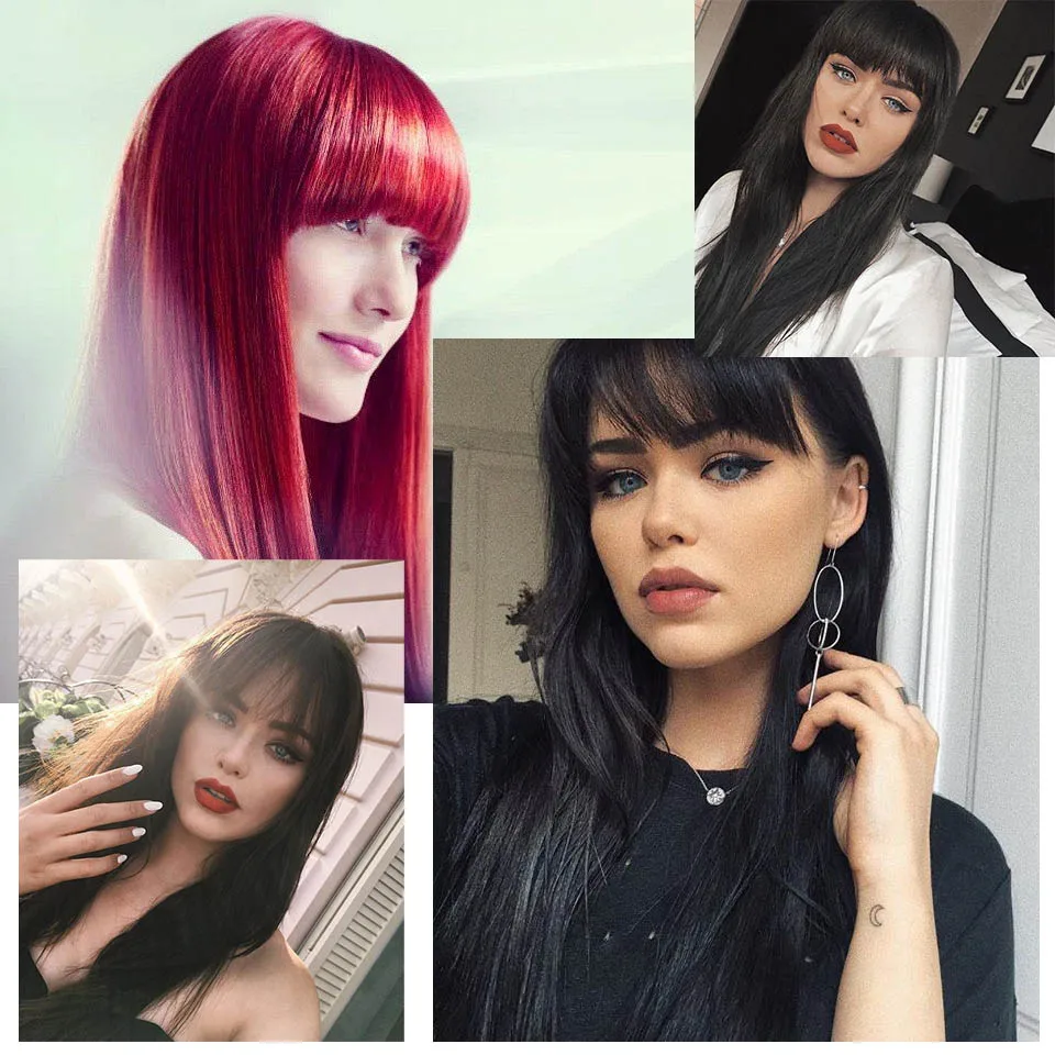 AISIBEAUTY синтетический парик с челкой Длинные прямые парики для женщин термостойкие волокна волос красный/черный/Блонд wig3Cloors доступны