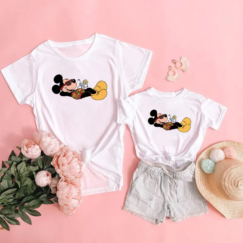 family clothes set New Disney Family Look T Shirt Mickey Mouse Baby Boy Girl T-shirts Parents Kid Short Sleeve Funny Famliy Matching Aesthetic Tops cute matching outfits for couples