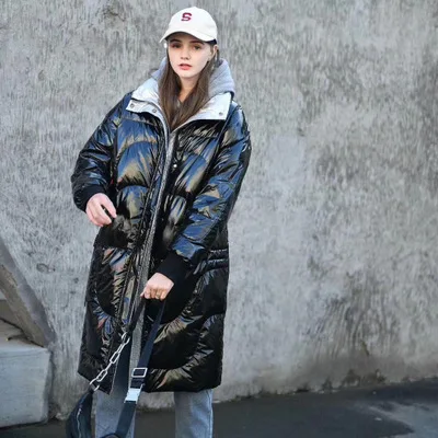 Модное женское пальто длинный Зимний пуховик женский плюс размер плотная Harajuku просторная парка Теплая Куртка с капюшоном пальто
